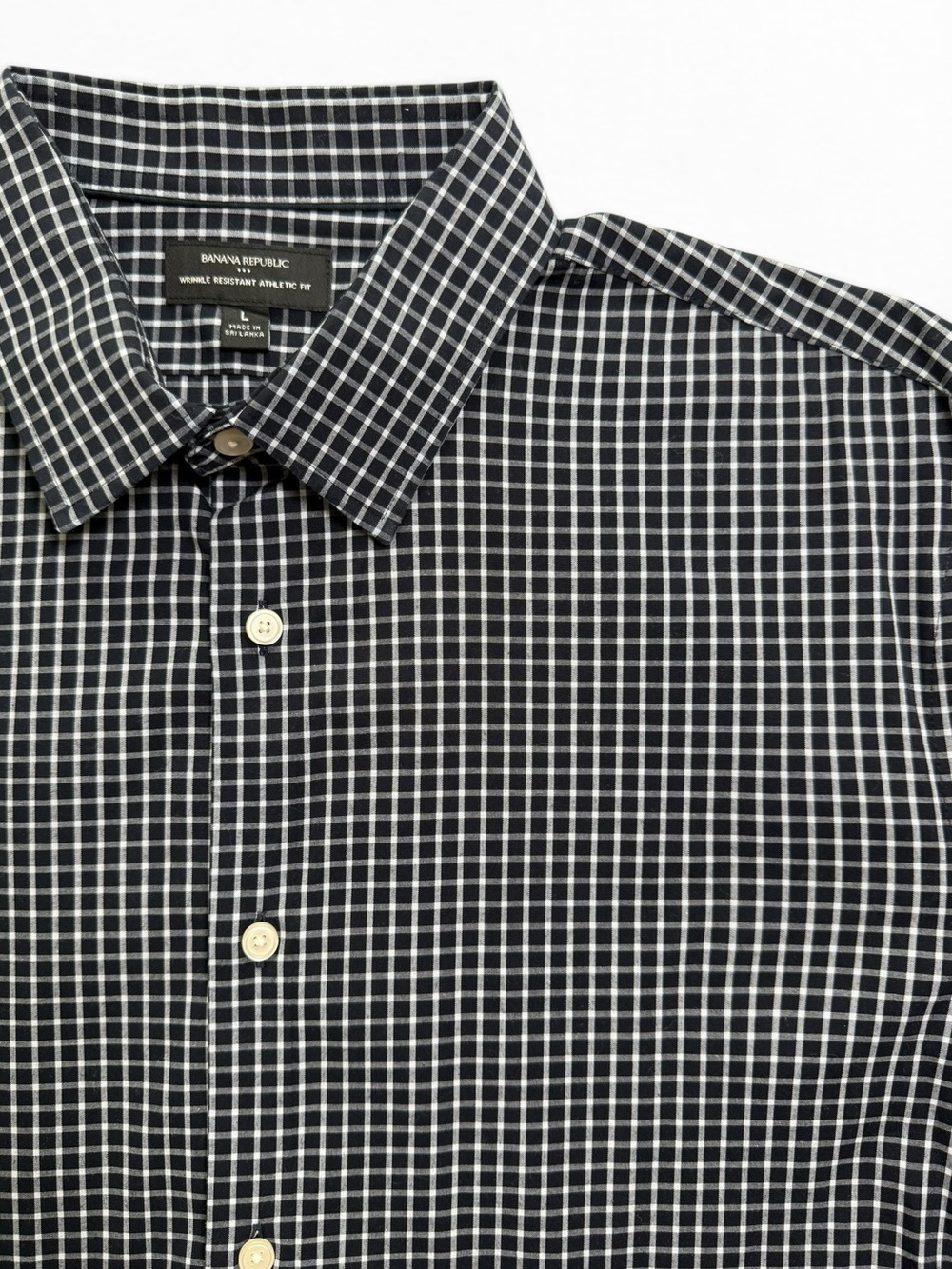 Banana Republic Black White Windowpane Athletic Fit Button-Down Shirt Large